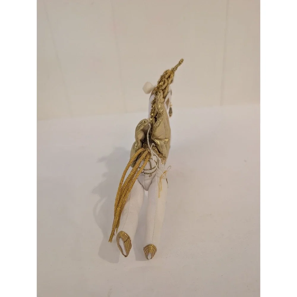Flying Unicorn Pegasus Christmas Ornament Plush White Gold 6